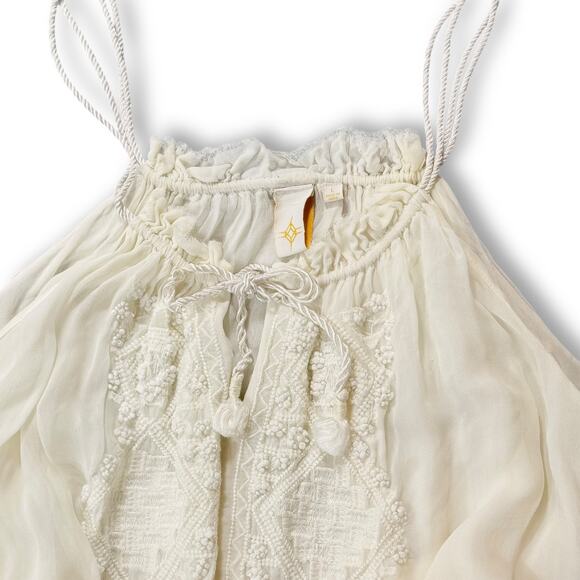 Andree DeLair‎ Anthropologie Embroidered Tunic Tassel Ethereal Boho Halter Top L - Picture 3 of 9